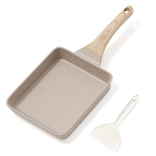 RIOVARM Antihaft Tamagoyaki Omelette Pfanne Induktion Eierpfanne mit Granit Beschichtung Kleine Bratpfanne ohne PFOA Eierpochierpfanne für das Frühstück Pfannkuchen Pfanne Camping Pfanne