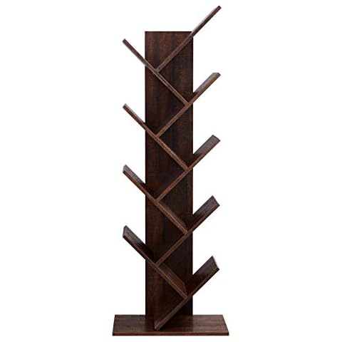 VASAGLE Tree Bookshelf, 9-Tier Bookcase, Large Bookshelf, Space-Saving Corner Shelf, Book Tree, Holds Books, CDs Cover