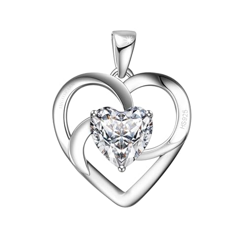 Image of HighSpark 925 Silver Solitaire Heart Pendant | 92.5 Sterling Silver & Diamond-Like Brilliance Sparkling Zirconia | Lovely Gift