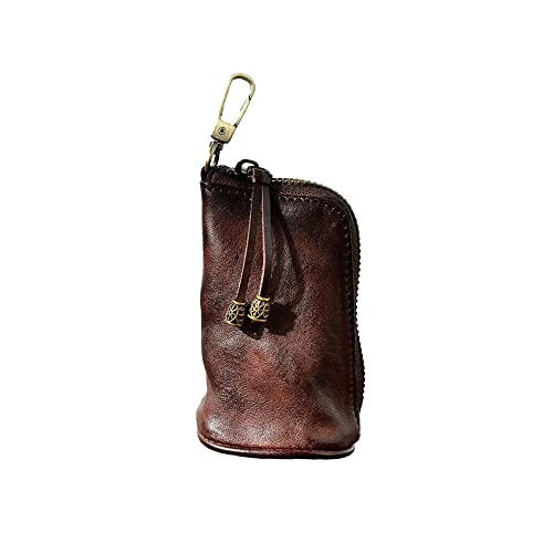 YIUWLMN Leather Pouch for Men Women Leather Key Pouch Zippered Coin Bag Vintage Coin Pouch