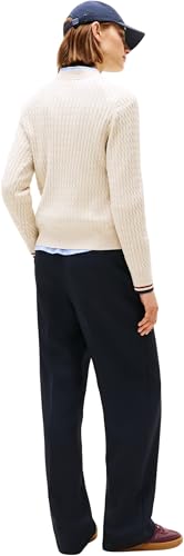 Tommy Hilfiger Damen Pullover Cable Fine Zopfstrick, Beige (Htr Oatmeal Gs Tipping), XL – Ansicht 2