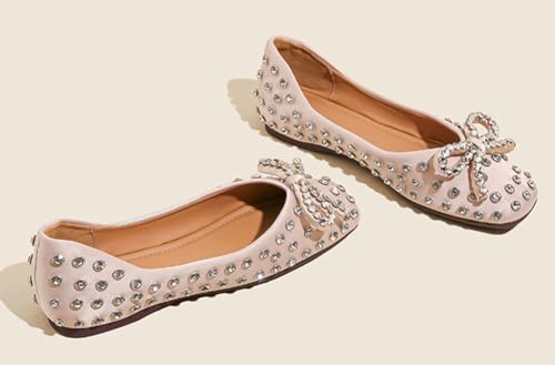 Rhinestone Bow Flats for Women Casual Square Toe Flat Shoes Comfortable Ballet Flats Shoes Dressy Outdoor Mary Jane Shoe 20252