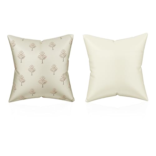 Image of Kuber Industries Polyester Cushion Cover 16 Inch x 16 Inch Set of 5 with Zip Closure | Decorative Throw Pillow Square Cushion Cover for Sofa Set, Bedroom and Living Room | Golden Tree - Cream