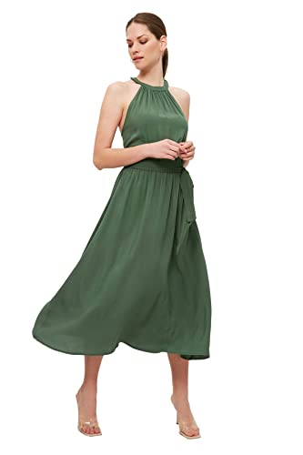 TRENDYOL Damen Khaki Belt Cocktail Dress, Khaki, 42 EU