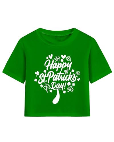 Tkria Girl Crop Tops St. Patrick's Day Short Sleeve Tshirt Irish Shamrock Clover Teen Girls Shirt 6-14 Years