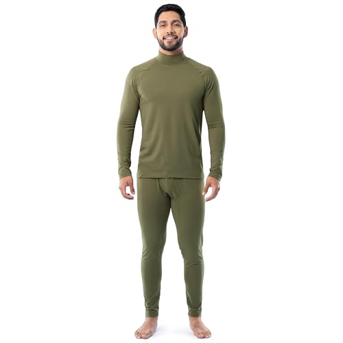 Fruit of the Loom Men's Sueded Jersey Mock Neck Thermal Underwear Base Layer Set, Burnt Olive...