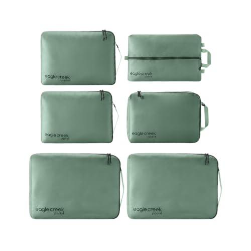 Eagle Creek Pack-It Isolate Extended Stay Set - Includes Shoe Sack M Clean/Dirty Cube 2x M Isolate Cube & 2x L - Travel Essentials - Willow Green