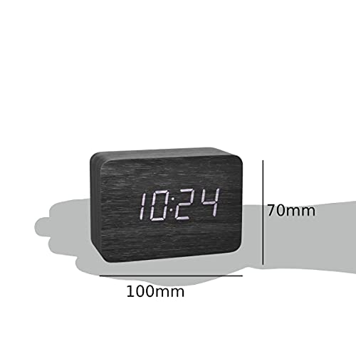 TFA Dostmann Clocco zendergestuurde wekkker, 60.2549.01, in houtlook, met grote LED cijfers, Wekalarm, met binnentemperatuur en datum, zwart, wit/zwart, (l) 100 x (b) 41 x (h) 70mm - Image 8