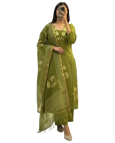 Image of ANNI Designer Women's Rayon Viscose Straight fit Printed Embroidered Kurta with Pant & Dupatta | Ethnic Kurta Set for Women | Daily, Office & Festive Traditional