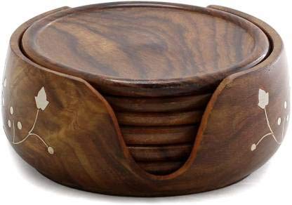 New Era Wooden Tea Coaster Set of 6 Plates in Lotus Chair Shape Perfect for Coffee Mug, Tea Cup, Beer cans, Water Glasses, Durable Water-Resistant Coating Ideal for Home Office Restaurants & cafes-image-1