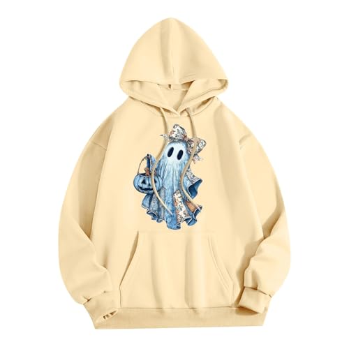 Halloween Hoodies for Women 2025 Fall Fashion Long Sleeve Cute Ghost Graphic Lightweight Hoodie with Pockets