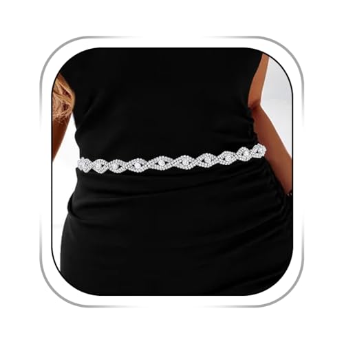 Abien Rhinestone Belts for Women Silver Chain Belt Crystal Waist Belt Sparkle Thin Belts for Dresses