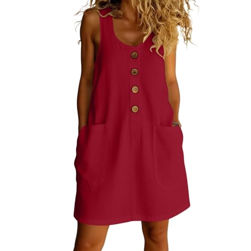 Robe d'été en coton chic robe décontractée sans manches col en u mini tunique