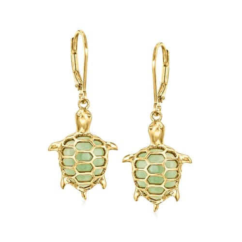 Ross-Simons Jade Turtle Drop Earrings in 18kt Gold Over Sterling