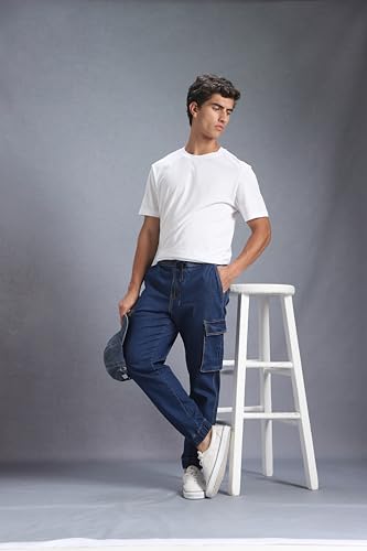Image of INKD Men's Regular Fit Joggers - Mid -Rise | Cotton Blend | Stretchable Fabric| Elasticated Waistband | Jeans for Men (Available in Plus Sizes)