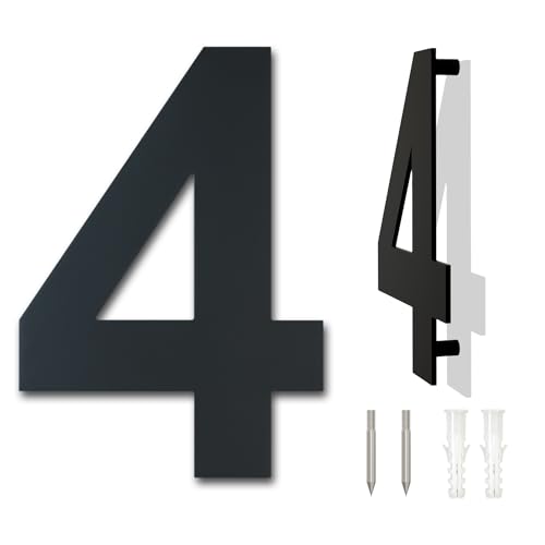 Numero civico esterno moderno acciaio inossidabile,altezza 125 mm, placcato nero (Numero 4 Quattro)