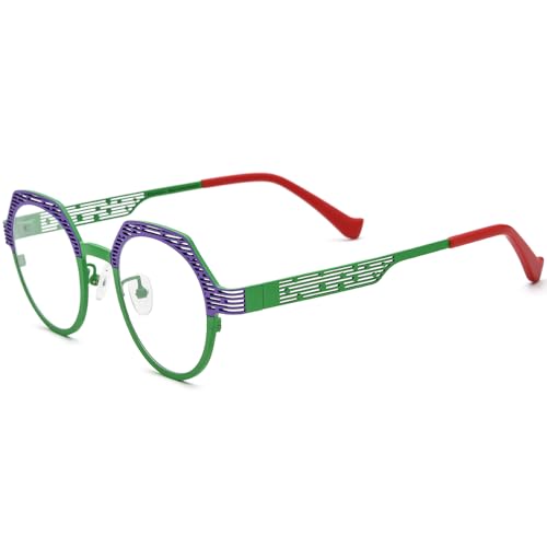 Image of FONEX Colorful Pure Titanium Glasses Frame Women Retro Round Eyeglasses