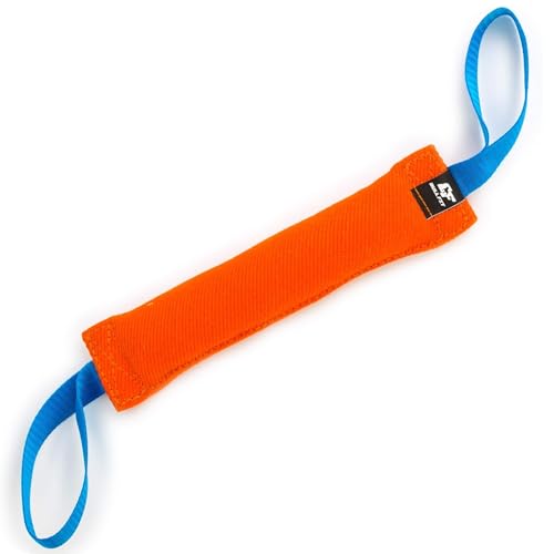 Bull Fit Beisswurst für Hunde, 30 cm, mit Zwei Schlaufen - Sehr Robustes Hundespielzeug zum Training, Tauziehen und Zerrspiele mit Hund - Aus hochwertigem Baumwolle-Nylon handgefertigt (Orange)