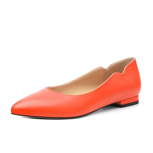 Women's Pointed Toe Ballet Flats Casual Low Heel Pumps V-Shaped Notches Slip On Comfort Dress Party Office Shoes for Women