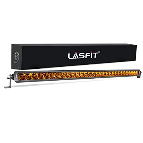LASFIT 32 inch Amber LED Light Bar 8650LM/2000K Slim Row Light Spot Flood Combo LED Bar Yellow Off Road Driving Lights for Truck Pickup SUV ATV Marine