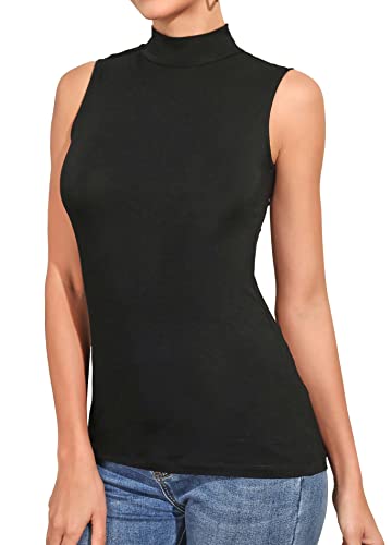 MANGDIUP Women's Mock Turtleneck Long Sleeve Sleeveless Pullover Tops Slim Fit Basic T-Shirts
