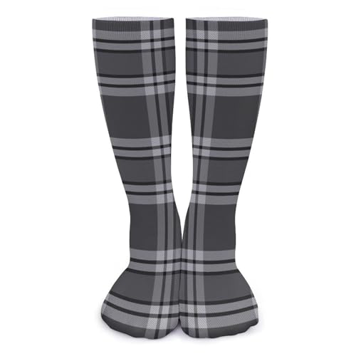 Unisex Novelty Socks,Gray And Black Tartan Plaid Fashion Casual Calf Socks Breathable Athletic Sports Socks