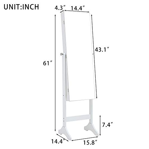 Shiran Fashion Simple Jewelry Storage Mirror Cabinet Mounted/Door Mounted/Jewelry Cabinet Jewelry Armoire With Mirror/Full Length Mirror For Living Room Or Bedroom (White) #TOP1