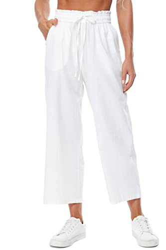 BXZUSIO Womens Linen Pants Wide Leg High Waisted Drawstring Casual Loose Beach Pants with Pockets