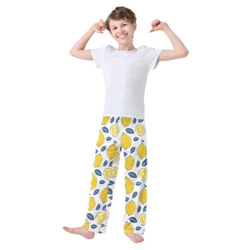 Beautiful Lemon Pattern Pajama Pants Lounge Sleep Pants Elastic Waist Long Pajama Bottoms with Pockets for 6-14 Years3