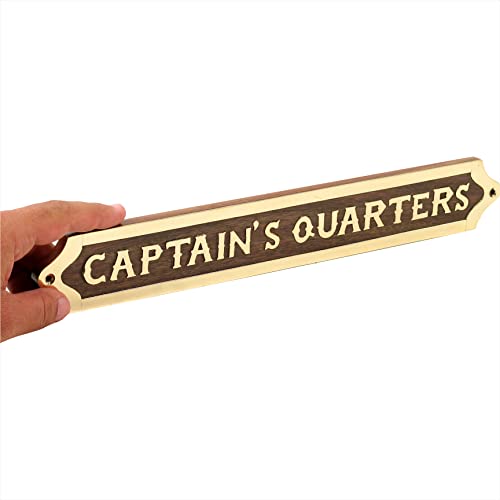 Wooden Sign Plaque Board | Captain's Quarters Wooden Sign Board For Doors & Walls | Wooden Decorative Brass Inlaid Decorative Maritime Nautical House Decor Title Signages Boards (Captain's Quarters) #TOP2