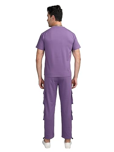 Image of CHKOKKO Men Casual Summer Track suit Co-ord Sets Purple 4XL