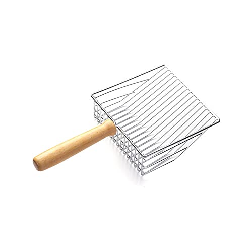 KUNWU Steel Silver Cat Litter Scoop Large with Wooden Handle, Fast Sifting Lifter Cat Litter Scooper, Easily Use and Cleaning (Silver)