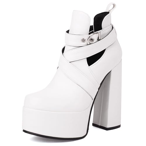 Bottes de cheville à talon bloc haut et bout rond avec plateforme stable robe Dx1153