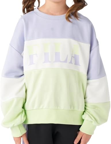FILA 145700 Girls' Tri-Color Swoosh Crew Sweatshirt, Saxon Blue, 130