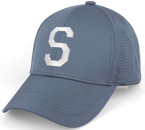 Daxton Cool Tech 3D Liquid Metal Silicone Logo Hat - Dustyblue Cap, Silver Logo Letter S