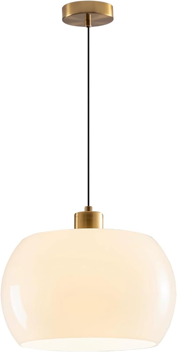 Globe Pendant Lighting Glass Pendant Light Kitchen Island 1-Light Milk White Glass Hanging Light Adjustable Gold Mid Century Pendant Lamp for Farmhouse Dining Room Bedroom