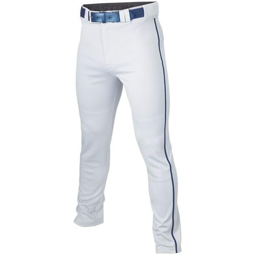 League Outfitters Adult Rival+ Piped Baseball Pants, Rival+ Piped White/Navy + Black Baseball Belt - Medium