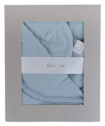 Ely's & Co. Cotton Knit Jersey Swaddle Blanket And 2 Beanie Baby Hats Gift Set, Large Receiving Blanket (Dusty Blue) #TOP3
