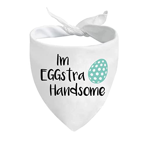 JXGZSO 1 Piece I'm Eggstra Handsome Easter Celebration Dog or Cat Bandana Easter Egg Gift (Eggstra Handsome Dog)