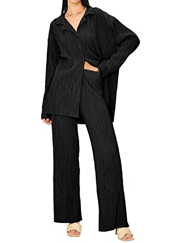 ZAFUL Damen Zweiteiler Sommer Casual Plissiertes Shirt und Weite Hosen...