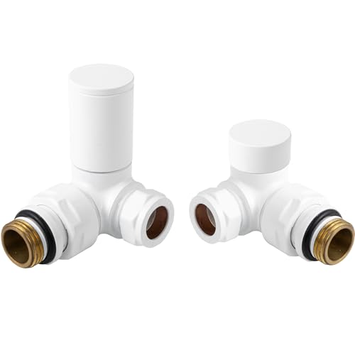 Image of VANCOCO Glossy White 1/2"×15mm Corner Radiator Valve Round with Lockshield, Manual Radiator Valve Standard Connection for Heated Towel Rail and Central Heating Modern Bathroom