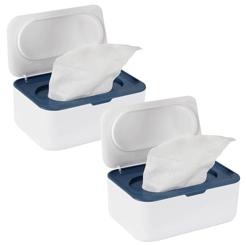 Image of Flenpptly 2 Pack Baby Wipes Dispenser, Wipes Case Baby Wipe Holder Keeps Wipes Fresh, Non-Slip, Easy Open & Close (2 Pack Blue)