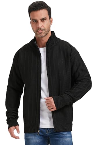 XinYangNi Men's Casual Full Zip Slim Thick Knitted Cardigan Sweaters with Pockets