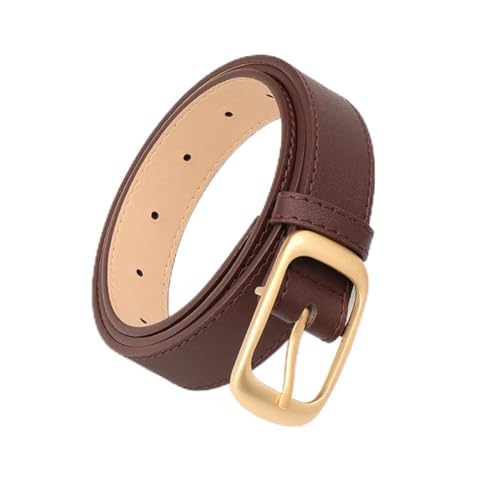 Cinto de couro feminino skinny elástico para vestidos jeans com fivela dourada elástico cinto de cintura fina acessórios modernos, Café, 41.34in