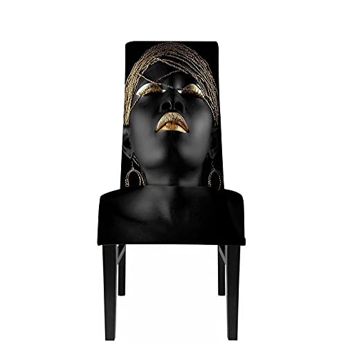 WONDERTIFY African American Woman Chair Covers for Dining Room Afro Girl Stretch Slipcovers Chair Protector Decor for Home and Banquet Gold Black