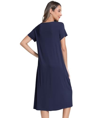Image of NACHILA Bamboo Viscose Nightgowns for Women Cooling Short Sleeve Sleepshirt | Tagless design, Stretchy nightshirt, Anti-pilling, Shrink-resistant, Lightweight moisture-wicking sleepwear for night sweats