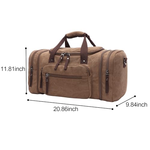 Vintage Canvas Duffle Bag, 55L Stylish Vintage Canvas Travel Duffel Backpack Multifunctional Overnight Weekender Overnight Travel Bag For Men and Women (Coffee)3