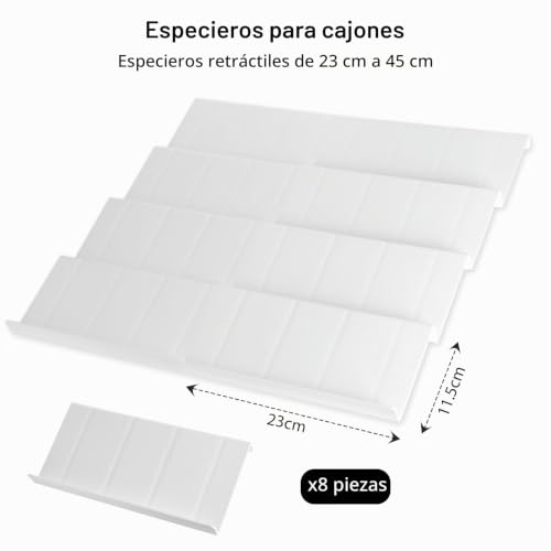 Miniatura 2 de Vinato Organizador De Especias Para Cajones Cocina, 8pcs Ajustable, Estante Extraíble Para Especieros, Perfumes, Maquillaje, Blanco