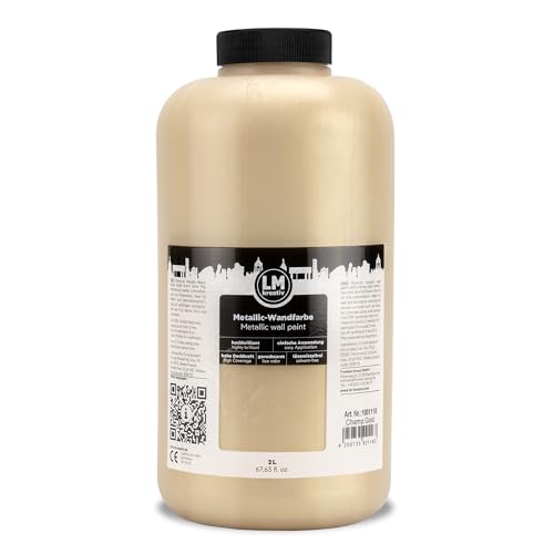 LM-Kreativ Metallic-Wandfarbe 2L - Champagner Gold - Wasserbasierte, hochdeckende Metallic- und Glitzerfarbe für stilvolle Innenräume. Küchenfarbe und Möbelfarbe für kreative DIY - Wandgestaltung