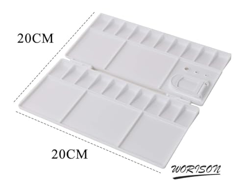 Image of Worison 25 Comparments Mini Folding Paint Palette Plastic Palette with Thumbhole for Watercolor Gouache Acrylic and Oil Paint 20 x 9 cms